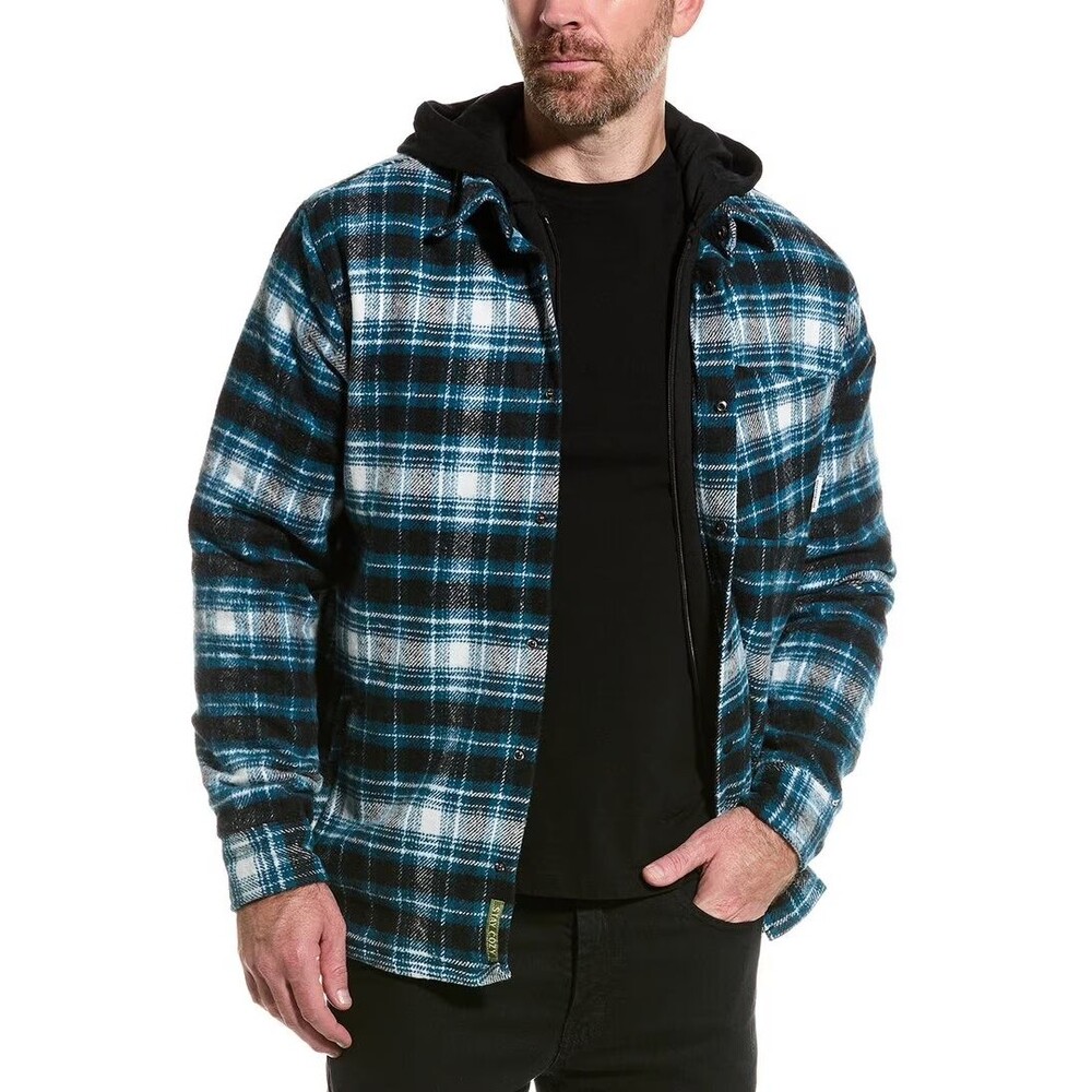 SOVEREIGN CODE Plaid Flannel Shirt Jacket Mens Small Quilted Lining Hooded